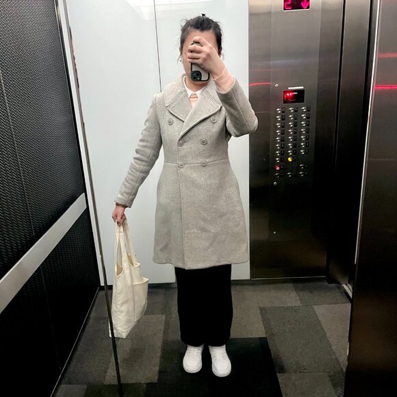 90% Wool Blend Gray Brushed Coat - Picture 8 of 8